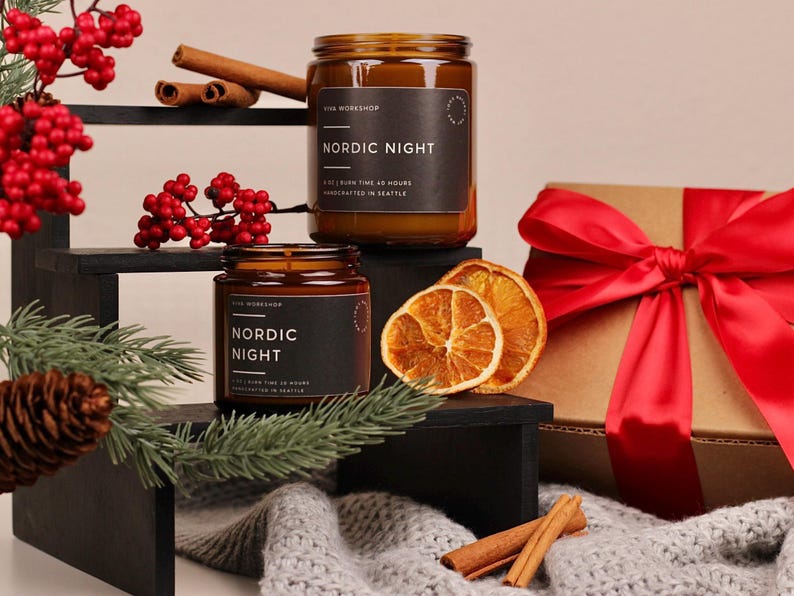 Christmas Candle | Holiday Soy Candle | Winter Scented Candles: Christmas Tree, Peppermint, Gingerbread | Clean Non-Toxic Host Gift image 12