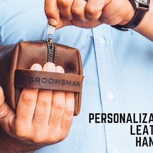 Personalized Leather Dopp Kit for Him – Men’s Leather Toiletry Bag, Wedding Groomsmen Gift, Custom Groom Gift, Men’s Travel Bag