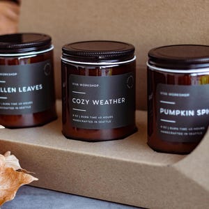 Fall Candle Set Thanksgiving Gift Soy Wax Candles: Pumpkin Spice, Cozy Weather, Fallen Leaves – Fall Scented Candle Gift Box, Hostess Gift