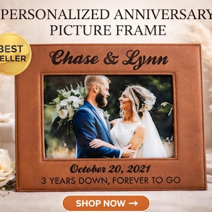 3rd Anniversary Leather Photo Frame | Personalized Wedding Gift for Him