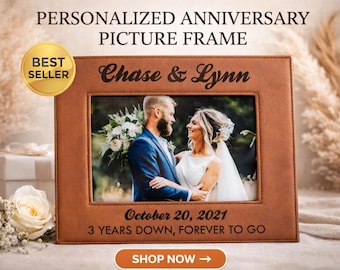 3rd Anniversary Leather Photo Frame | Personalized Wedding Gift for Him