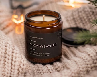 Cozy Weather Soy Candle – Handmade Autumn Candle | Spiced Apple & Pine | Warm Gift for Her or Him | Fall Holiday Vibes