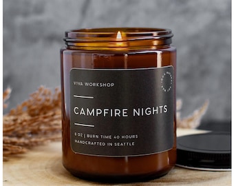Campfire Nights Soy Wax Candle | Cozy Fireside Cabin Scent | Bonfire Smoke Candle Gift for Him & Her