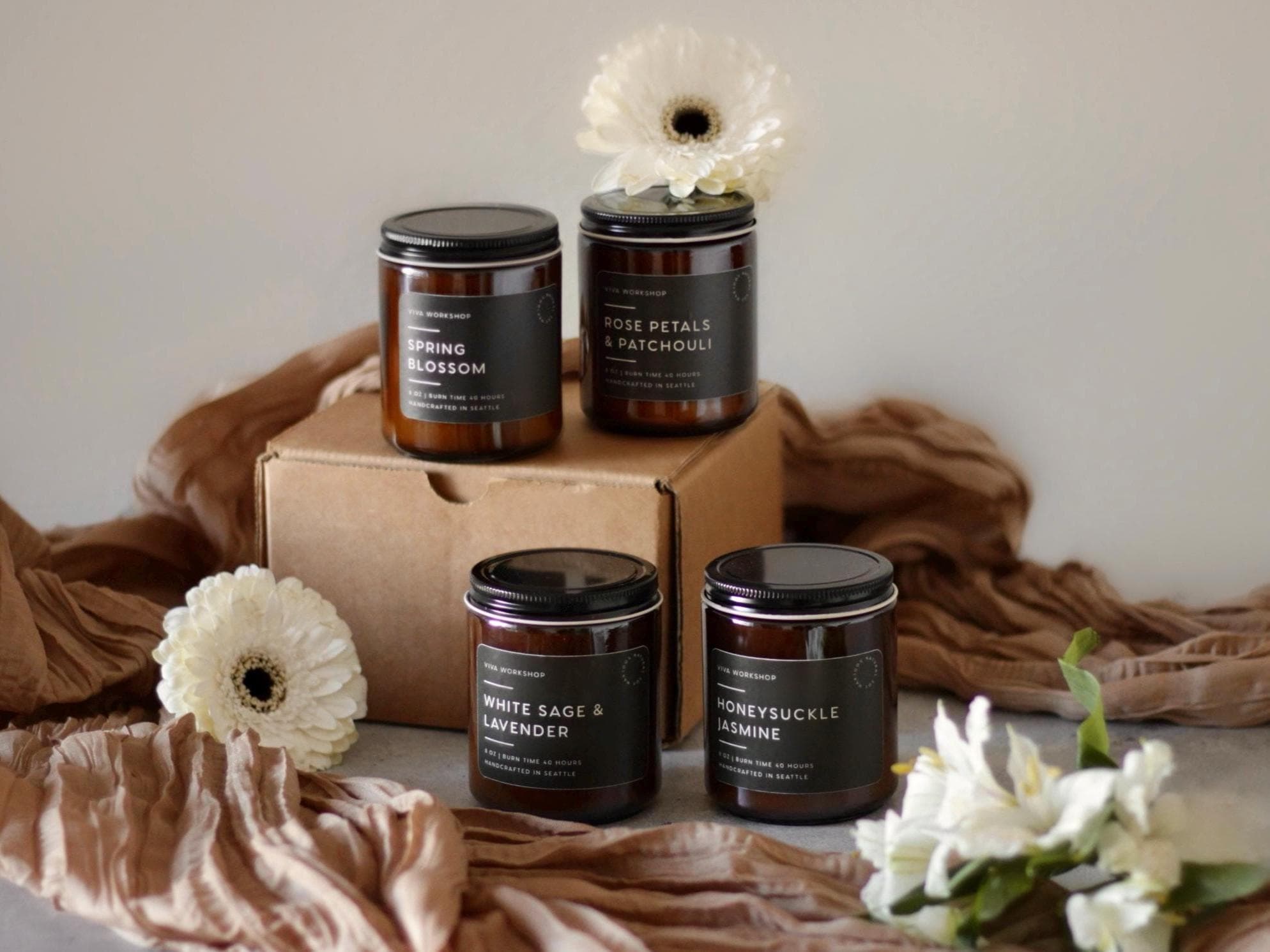 Spring Floral Soy Candle in Amber Jar | Handmade Scented Candle Home ...
