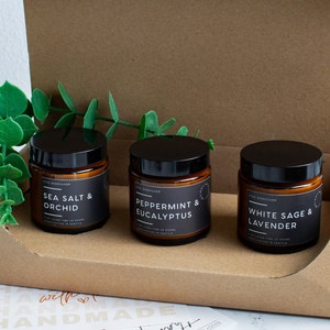 Set de regalo de velas navideñas / Velas relajantes de Navidad / Trío de velas de cera de soja / Un regalo acogedor para mamá, esposa o amiga imagen 4