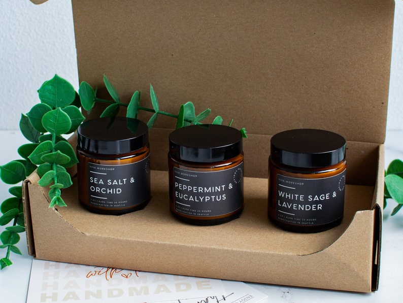 Set de regalo de velas navideñas / Velas relajantes de Navidad / Trío de velas de cera de soja / Un regalo acogedor para mamá, esposa o amiga imagen 4