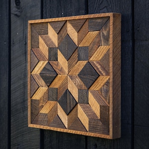 Carpenters Wheel Handmade Wooden Stained Barn Quilt Wall Hanging | Reclaimed Hemlock | Interior or Exterior