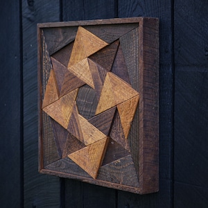 Hidden Harvest Handmade Wooden Stained Barn Quilt Wall Hanging | Reclaimed Barn Wood