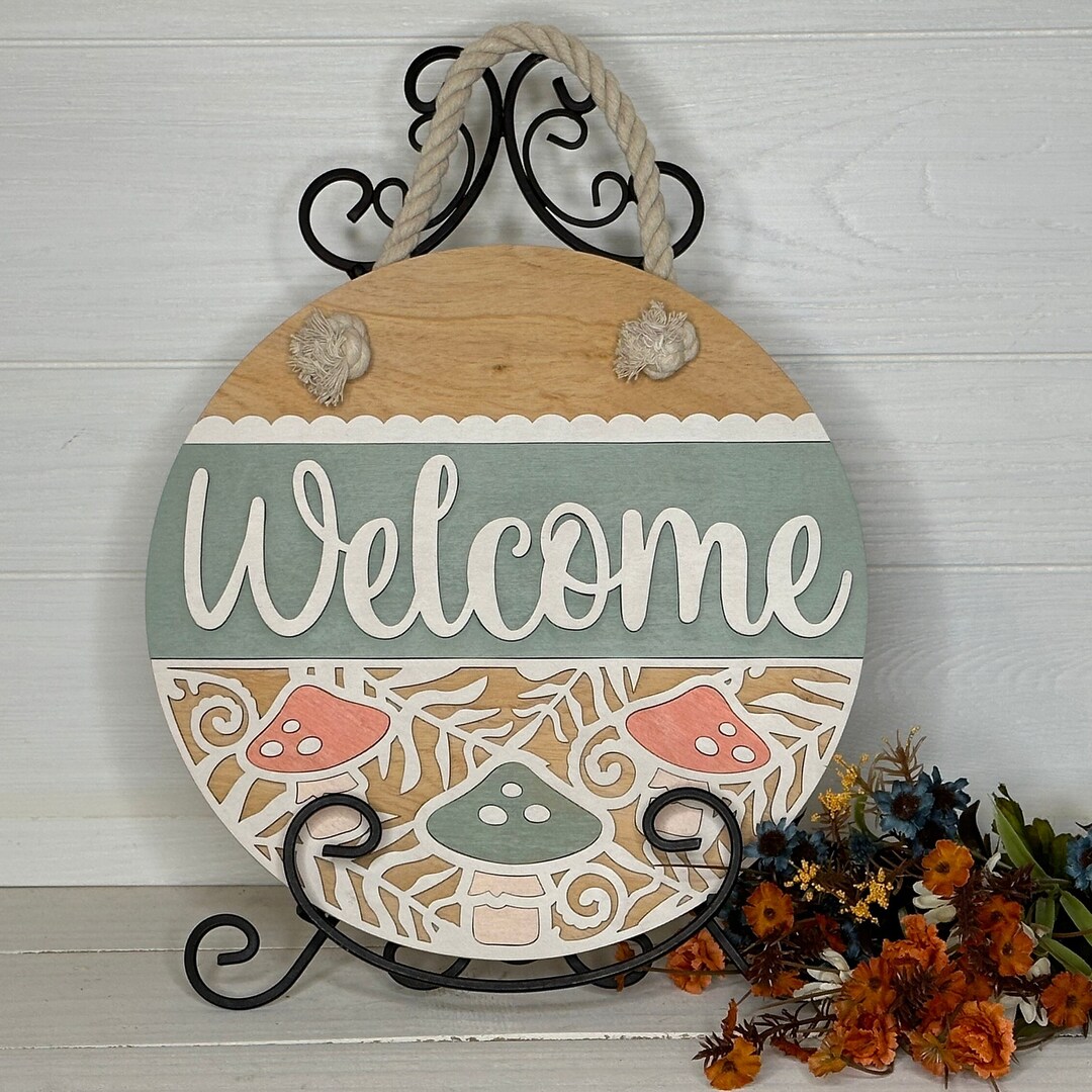 Welcome Mushroom Door Hanger, for Wreath Hanger, Home Decor, Sign, 3D ...