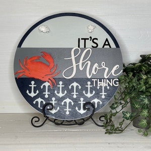It&#39;s A Shore Thing Crab Door Hanger, for wreath hanger, Home Decor, sign, 3D, Housewarming, Summer, Crab, Anchor, Coastal, Beach