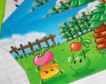 Junimo Farm Pals - Postcard Print - Mini Art Print - Stardew Valley Print - Snail Mail