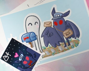 Mothman Stamp & Postcard - Cryptid Postcard Sticker SaveUSPS - Postcard Illustration - Cute Postcard Gifts - Illustration
