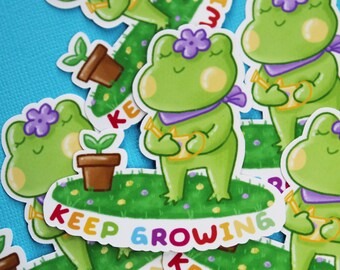 Keep Growing Froggy - Weatherproof Sticker - Cute Sticker - Motivational Sticker