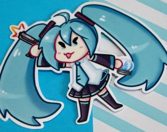 Pew Pew Miku -  Laminated Glossy Sticker - Cute Sticker - Die Cut Sticker