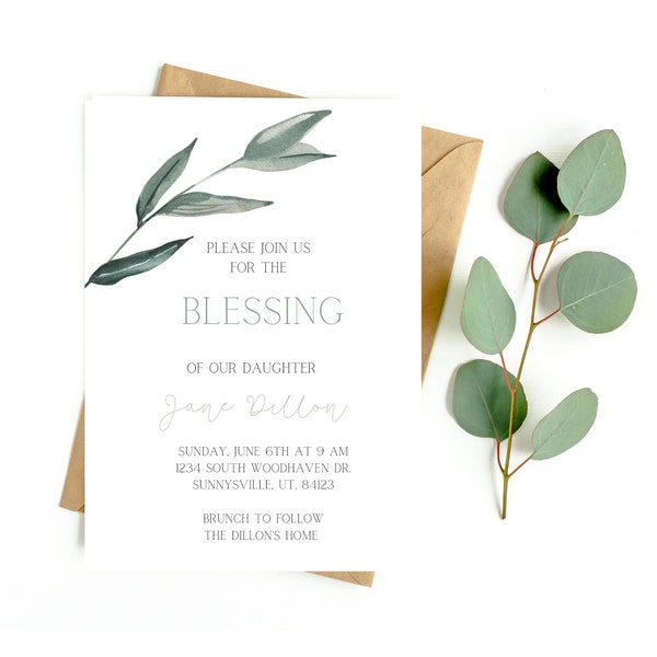 Digital, Instant Download, LDS Baby Blessing invitation template, Canva, Print Yourself, Editable