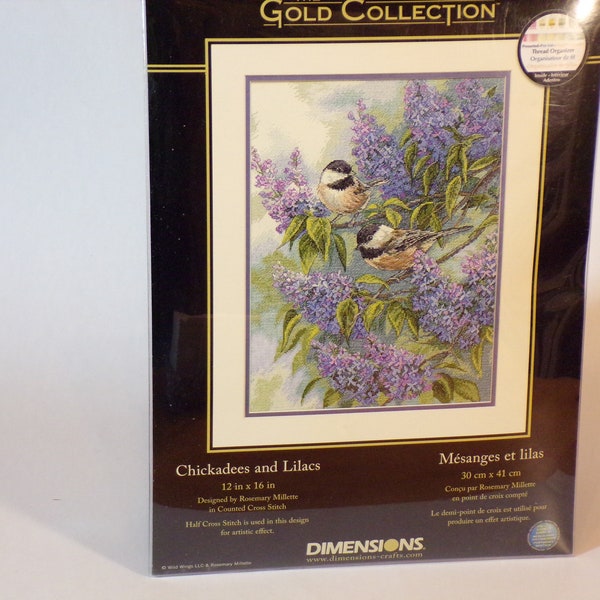 Chickadees and Lilacs Counted Cross Stitch Kit