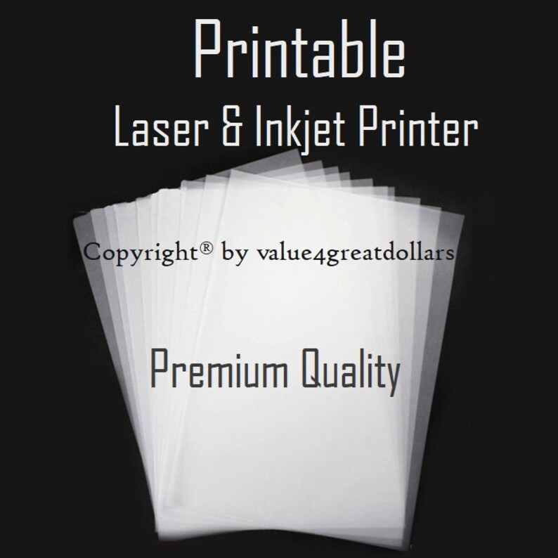 May include: A stack of white, translucent sheets of paper. The paper is labeled "Printable Laser & Inkjet Printer" and "Premium Quality". The text "Copyright by value4greatdollars" is also visible.