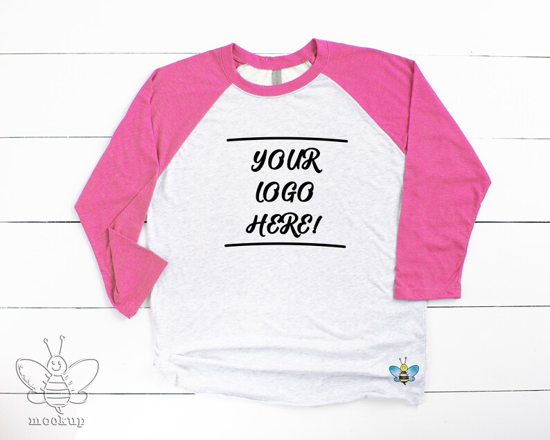 Raglan 3/4 sleeve shirt mockup SEVEN different colors four