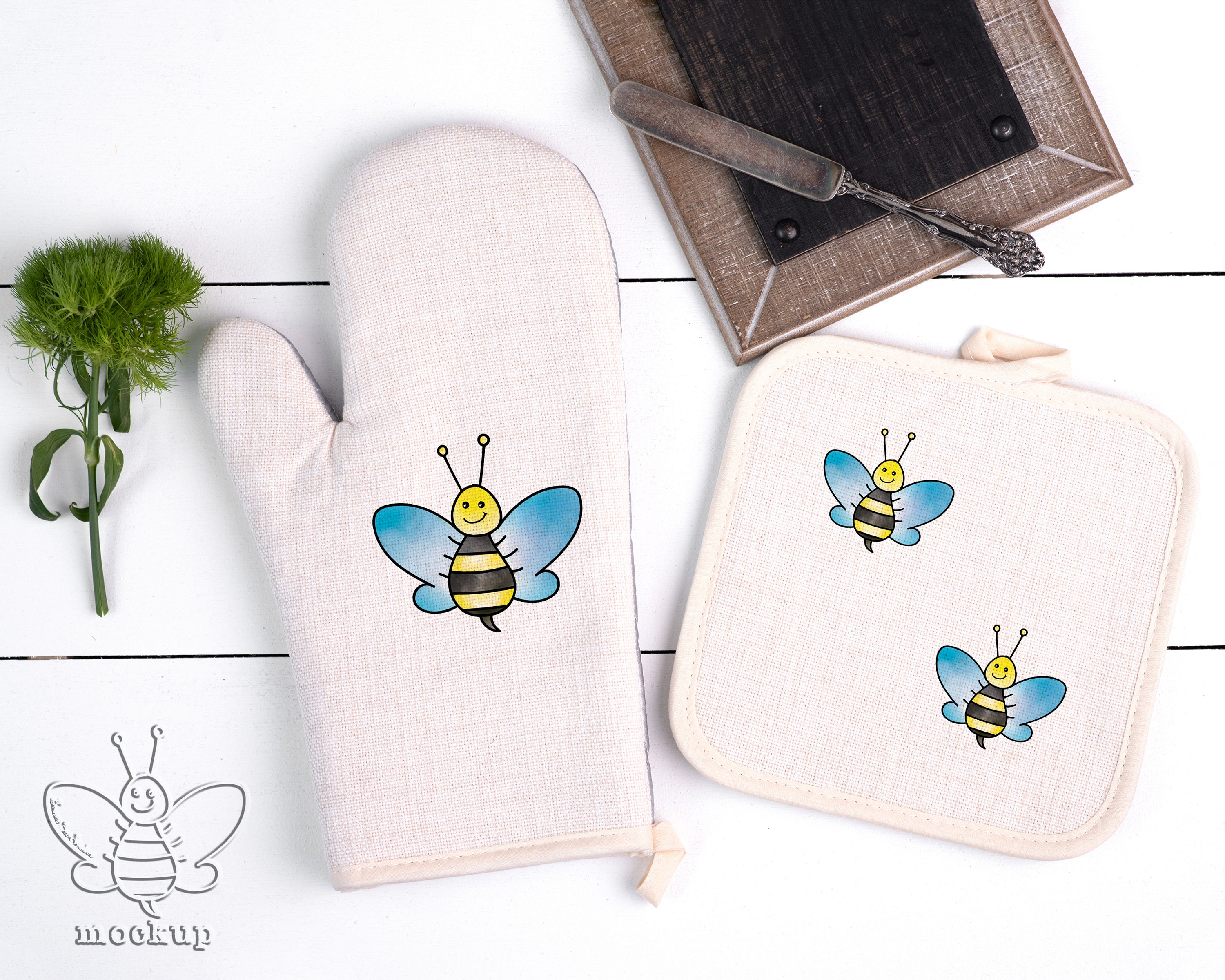 Download Linen Pot Holder And Oven Mit Set Sublimation Blank Mockup Etsy