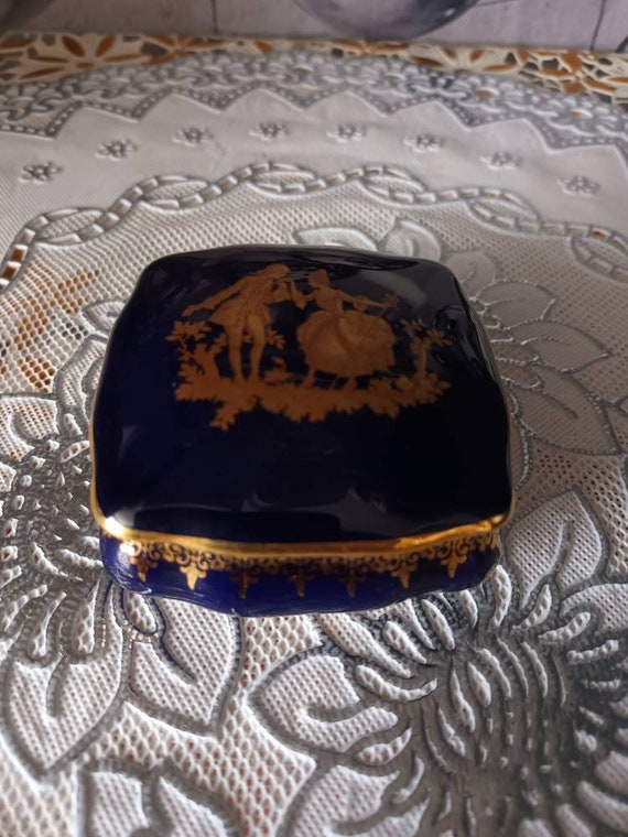 Vintage La Reine Limoges Cobalt Blue and Gold Por… - image 2