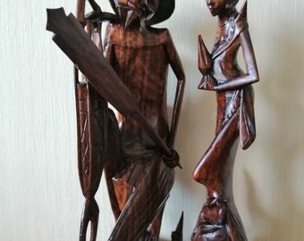 Vintage Hand Carved Wooden Statues Figures