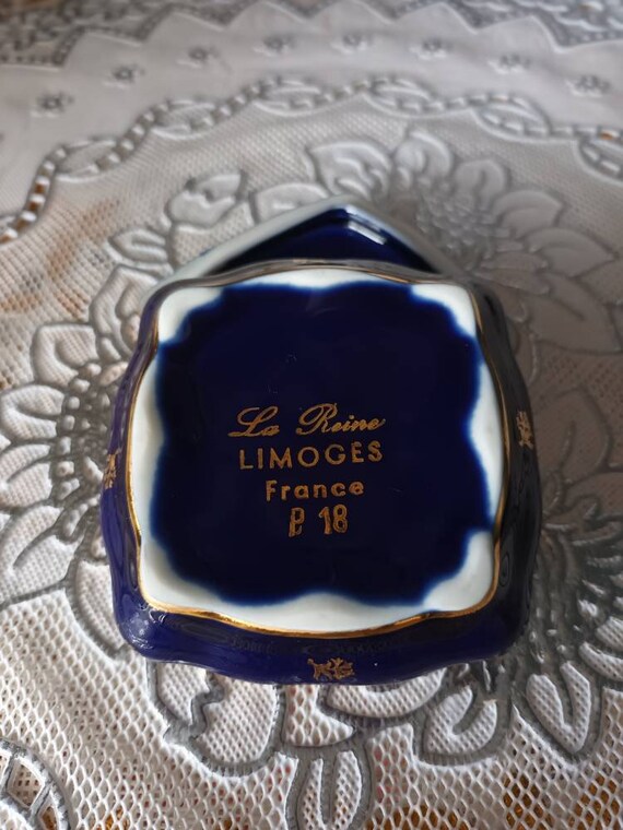 Vintage La Reine Limoges Cobalt Blue and Gold Por… - image 6