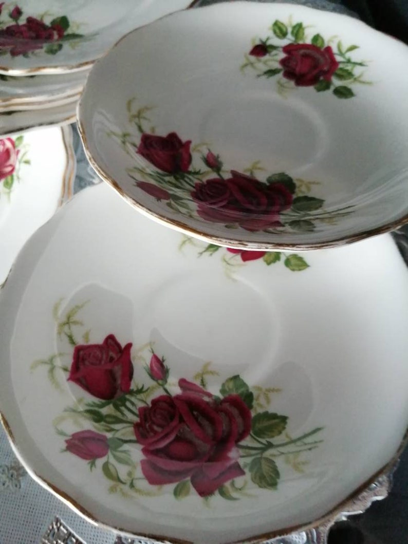 Vintage Colclough Bone China Side Plates and Saucers Red Roses Etsy UK