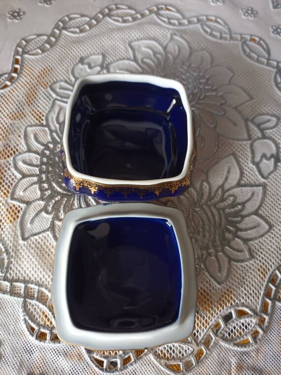 Vintage La Reine Limoges Cobalt Blue and Gold Por… - image 5