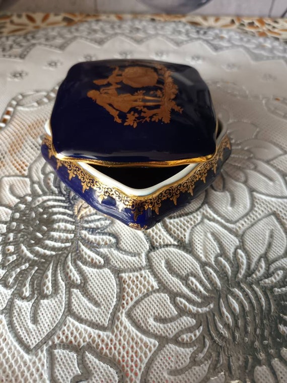 Vintage La Reine Limoges Cobalt Blue and Gold Por… - image 3