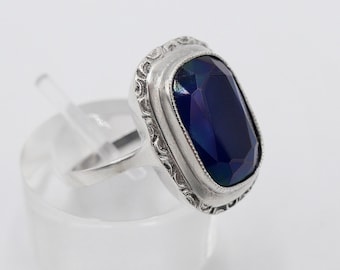 Art Nouveau Silver Ring Ring Silver Gr. 54 Women's Ring Large Blue Stone US 7