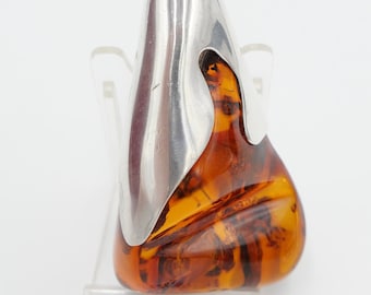 Oude Grote Amber Hanger 925 Zilver 62,3 gram Amber 10,3 cm HANDGEMAAKT