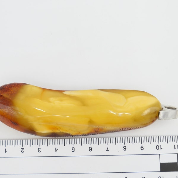 Large Amber Butterscotch Pendant 925 Silver SB Gdansk 11 cm HANDMADE