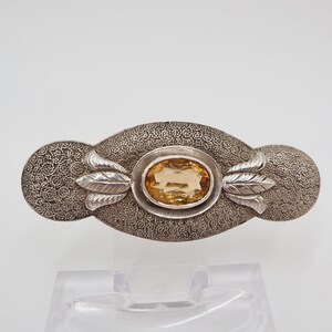 50s floral silver 835 large brooch 66 mm gemstone orange glass stone