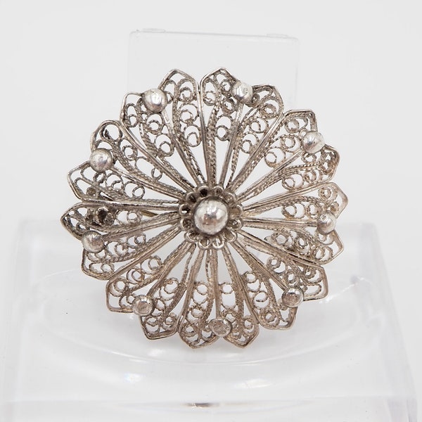 old filigree floral brooch with silver pearl balls fine silver silver silver 1000