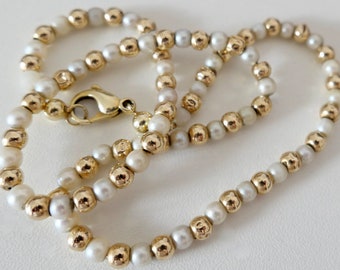 Pearl necklace Necklace AKOYA CULTURED PEARL Gold 585 14K pearl necklace with gold beads Ø 4,2 - 4,8 mm 42 cm
