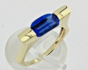 Gelb Gold Damen Ring Gr. 58 8,5 blauer Synthetisch Spinell / Glas 333 8K