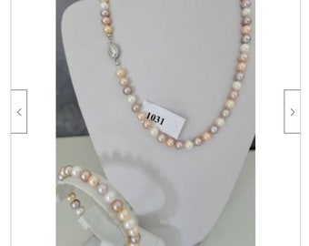 Pearl Necklace Bracelet AKOYA Cultured Pearl Pink WJ Gold 585 / 14K pearl necklace & pearl bracelet Ø 8,4 mm 53 cm