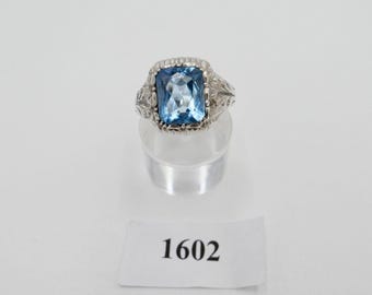 Solid Art Nouveau ring for men and women, 835 silver, size 60, floral design, blue glass stone