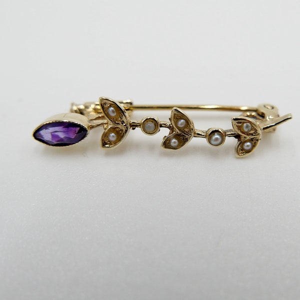 alte Jugendstil Bajonettverschluss um 1900 Saatperlen 333 8K Gold Amethyst