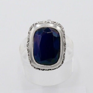 Art Nouveau silver ring, size 54, ladies&#39; ring with a large blue stone