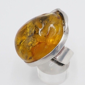 Anillo de diseño de los años 80 en plata ámbar tamaño 925. 58 Cabeza de mujer G Danzig Polonia