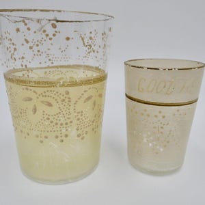 2 antique glasses / beakers 1820-1850 hand-painted England GOOD HEALTH