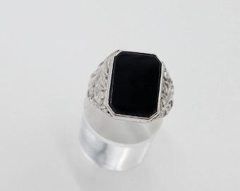 Jugendstil Siegelring Herrenring Ring 835 Silber Gr. 60 mit ONYX