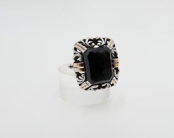 Jugendstil um 1920 Damen- Herrenring Gold 333 / 8K Tricolor Gr. 56 mit Onyx Ring