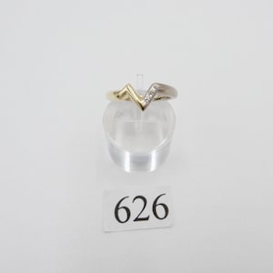 Wishbone V-Shape Bicolor White Yellow Gold Diamond Ring 585 14K Size 55 Diamonds