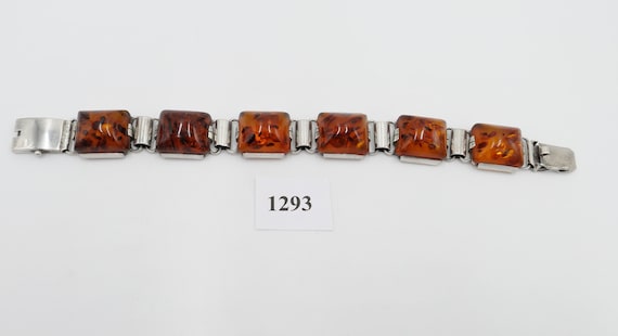 Old 935 Silver Amber Links Bracelet - image 2