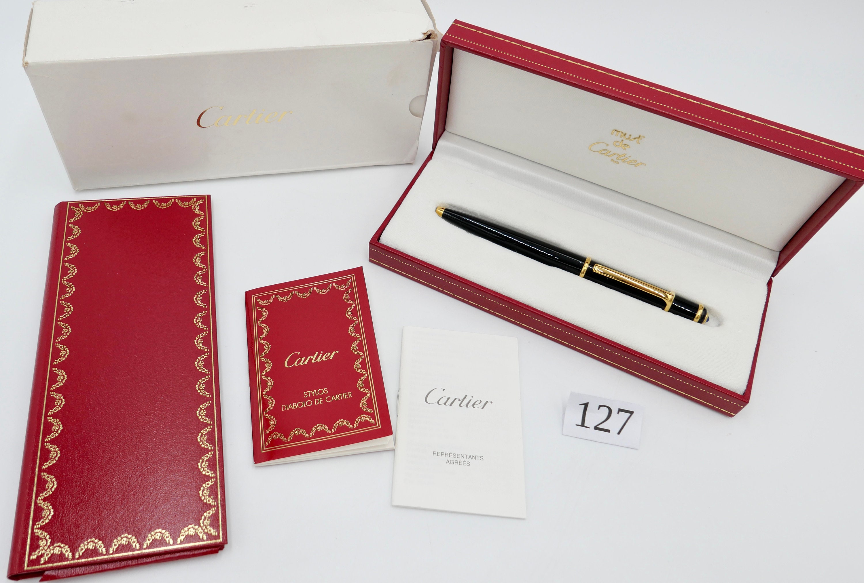 Neuwertig Vintage CARTIER ST18003 DIABOLO Composite Noir Ballpoint