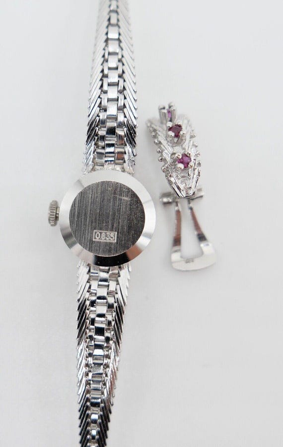 835 Silver Ruby Set quot; Bracelet Ring Watch Ear… - image 7