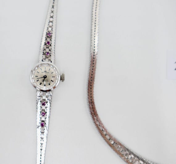 835 Silver Ruby Set quot; Bracelet Ring Watch Ear… - image 4