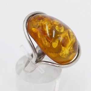 Anillo de diseño de los años 80 en plata ámbar tamaño 925. 58 Cabeza de mujer G Danzig Polonia